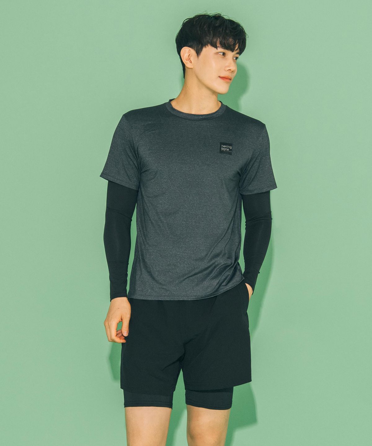 헤링본(HERRINGBONE) [SET] 남성 래쉬가드세트 레이어드 반팔 & 투인원 스윔팬츠 RC104 AC902
