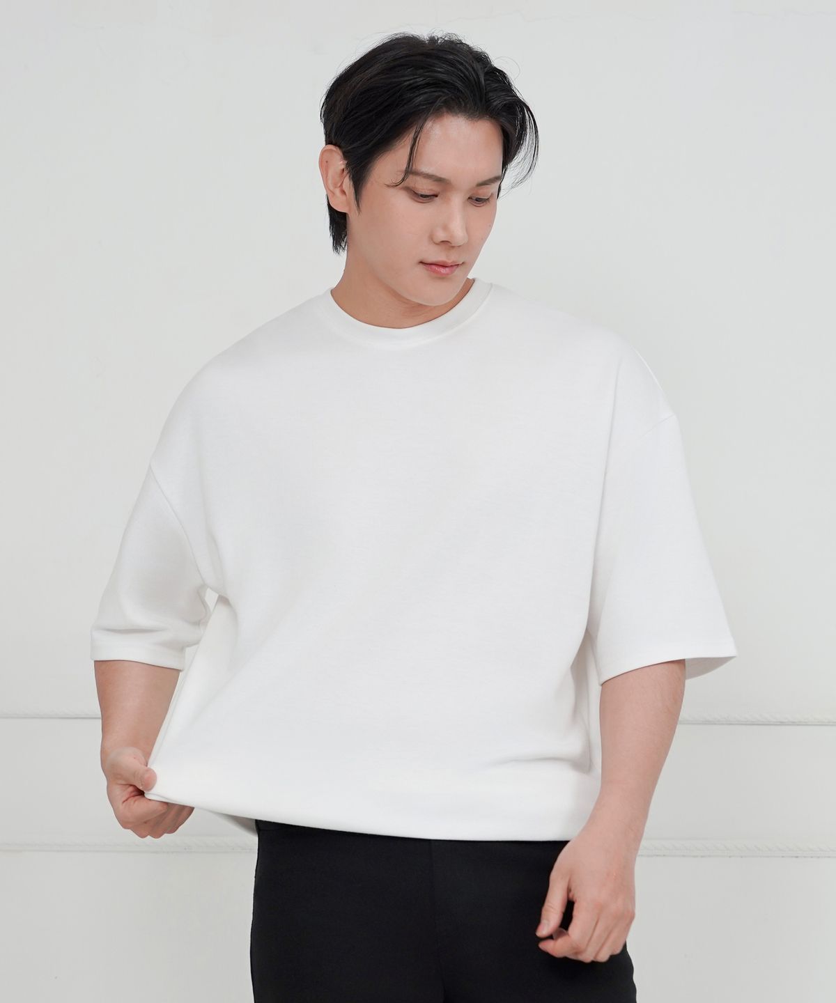 디바라(DIBALA) 자동넣입  페이크 드랍 오버핏 반팔 티셔츠