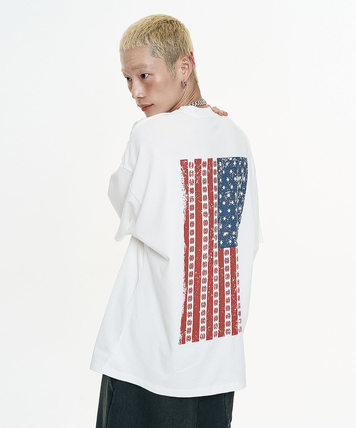 이지노이지(EASY NO EASY) 빈티지 USA 플래그 반팔 - 블랙