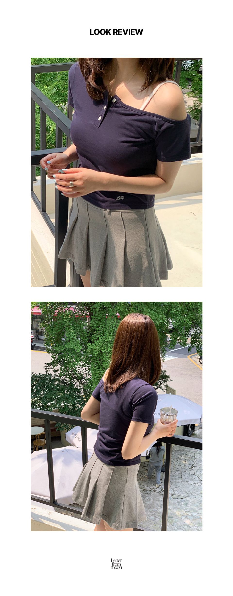 LETTER FROM MOON ♥ Half Off Shoulder Button T-Shirt MUSINSA公式 | LETTER FROM MOON Half Off Shoulder Button T