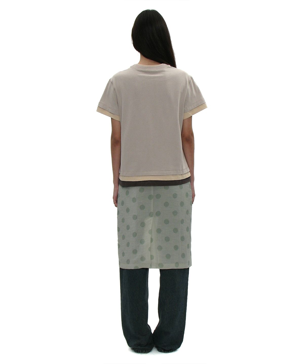파르티멘토 우먼(PARTIMENTO WOMEN) 멀티 레이어드 숏슬리브 티_스모크
