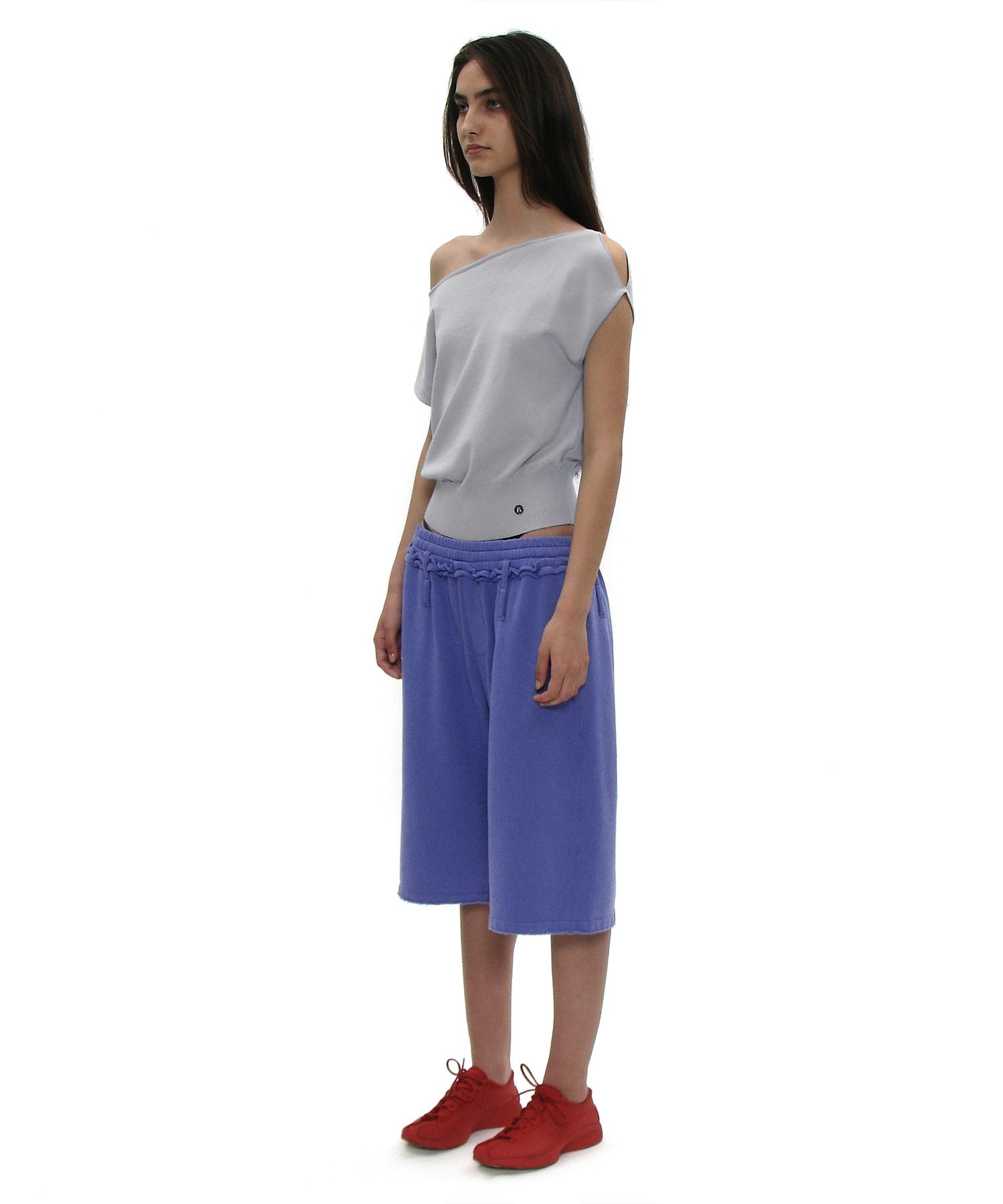 MUSINSA | PARTIMENTO WOMEN Slit Off-Shoulder Knit Top_Light Gray