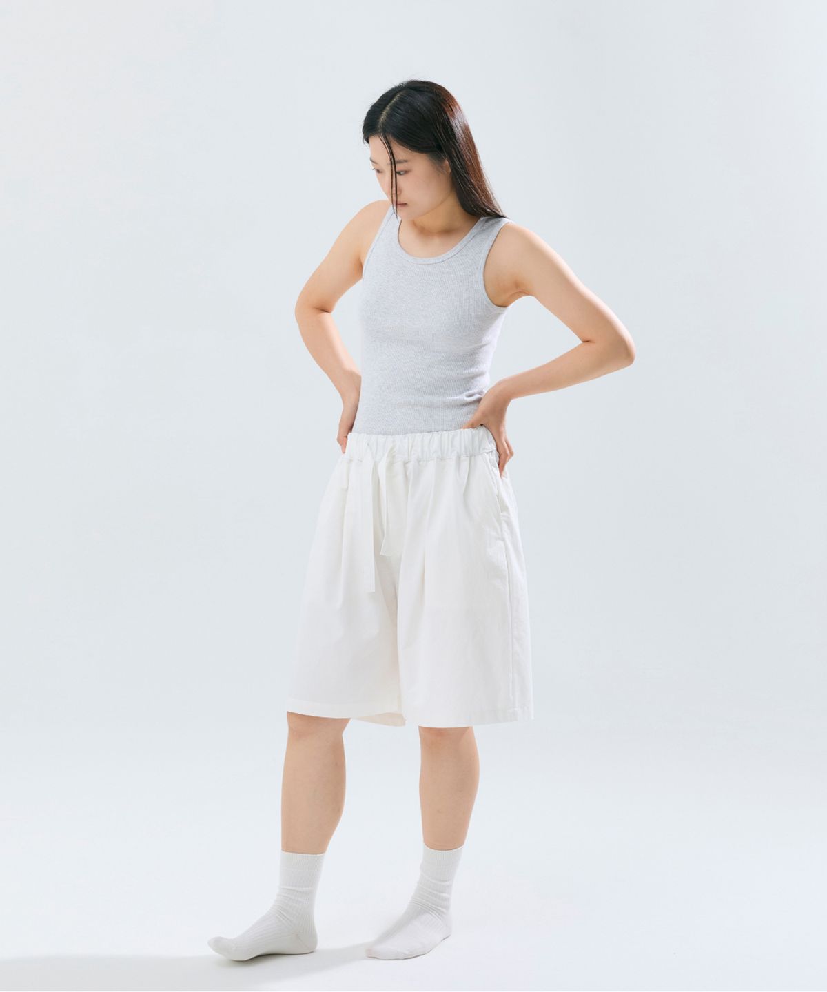슬리피캣(SLEEPYCAT) (uni) Lazed short pants cotton white