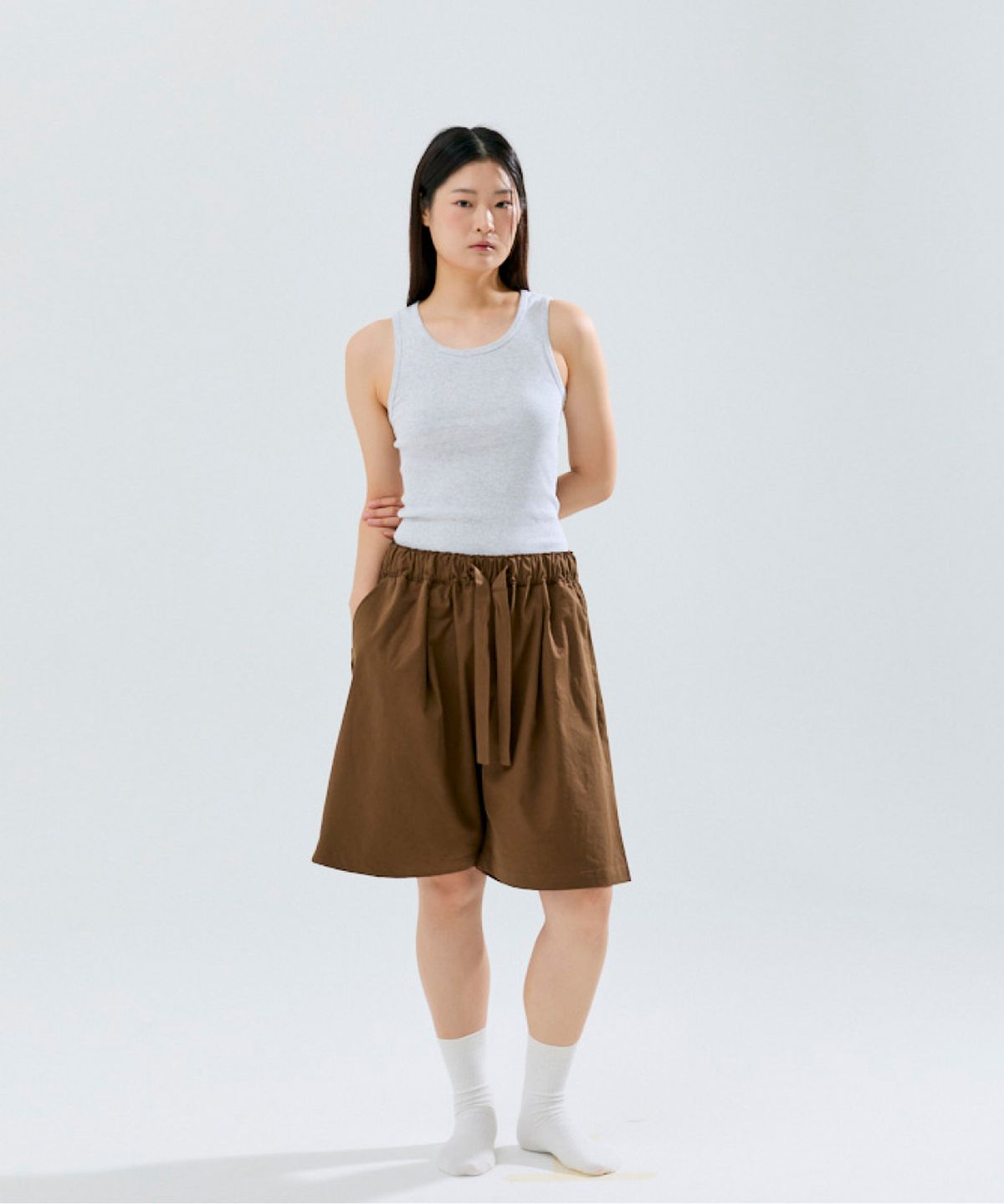 슬리피캣(SLEEPYCAT) (uni) Lazed short pants cotton brown