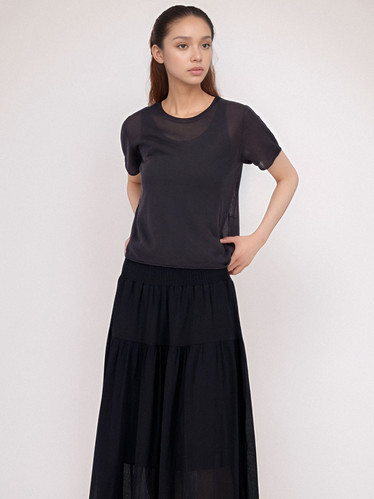 아쿠드(ACUD) Half Sleeve Sheer Knit _Grey