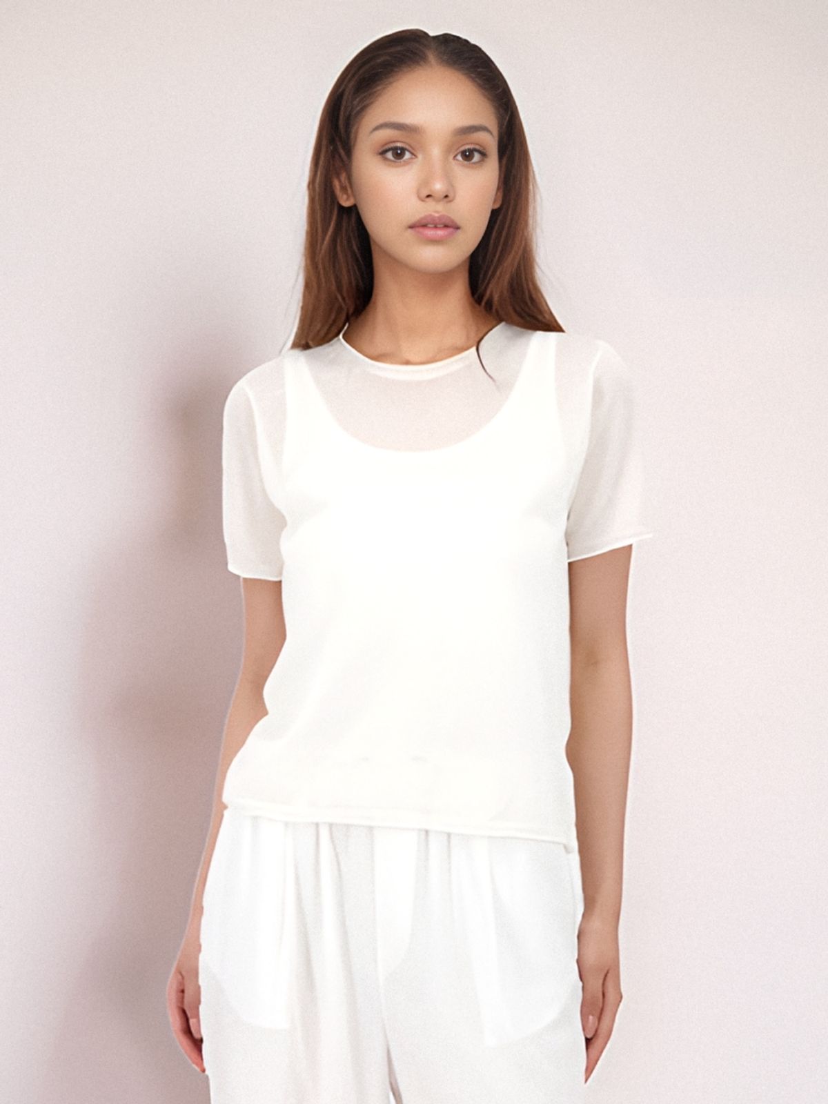 아쿠드(ACUD) Half Sleeve Sheer Knit _White