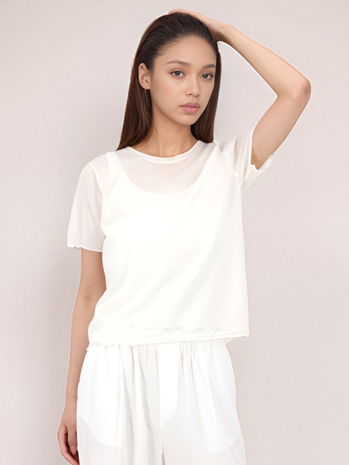 아쿠드(ACUD) Half Sleeve Sheer Knit _White