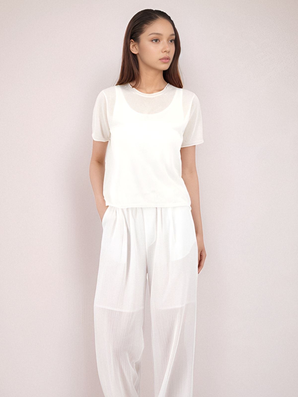 아쿠드(ACUD) Half Sleeve Sheer Knit _White