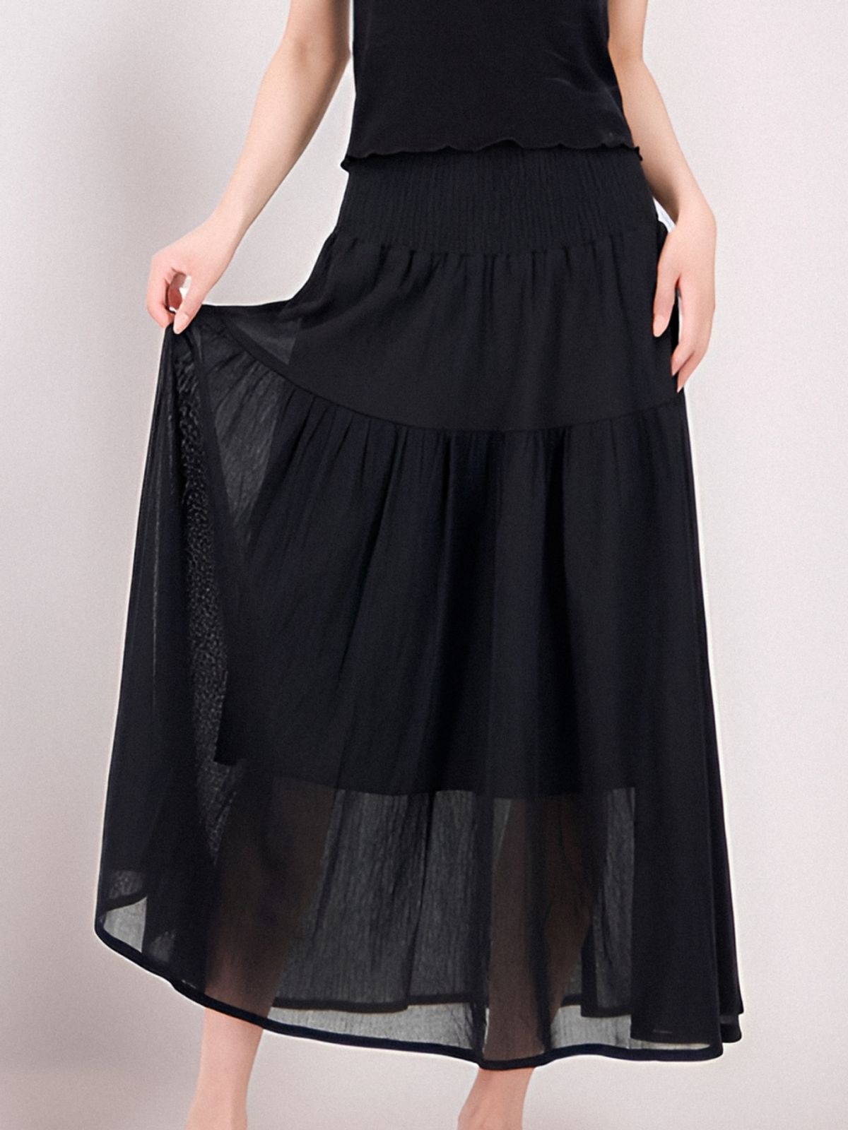 아쿠드(ACUD) Sheer Bending Flare Skirt _Black