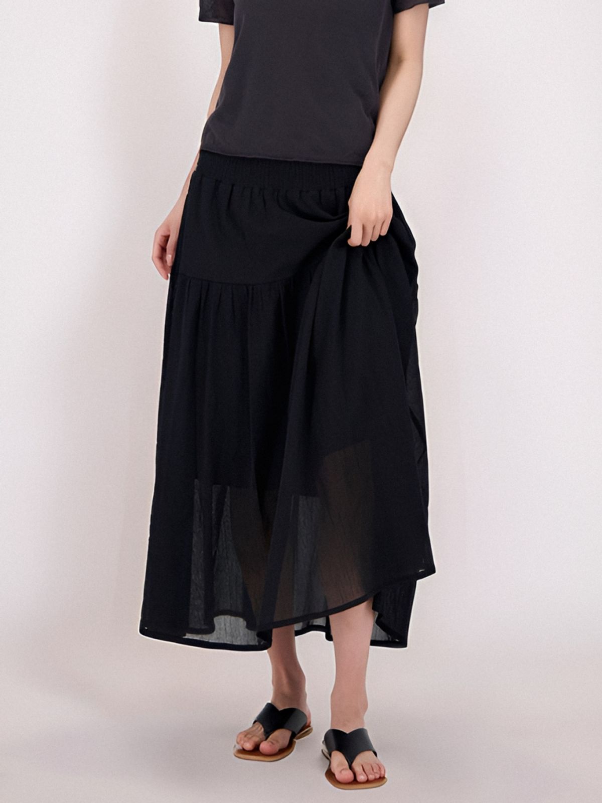 아쿠드(ACUD) Sheer Bending Flare Skirt _Black