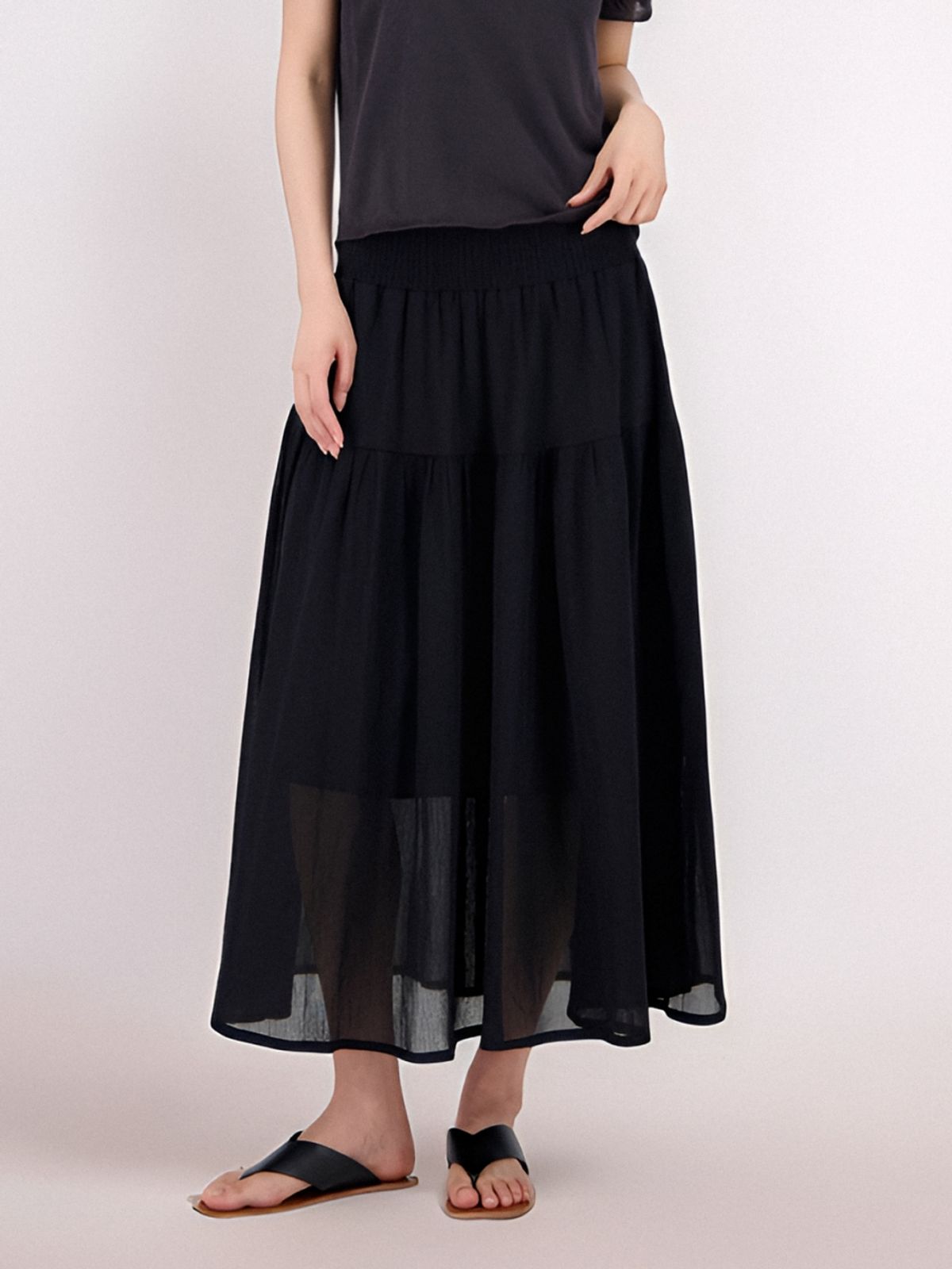 아쿠드(ACUD) Sheer Bending Flare Skirt _Black