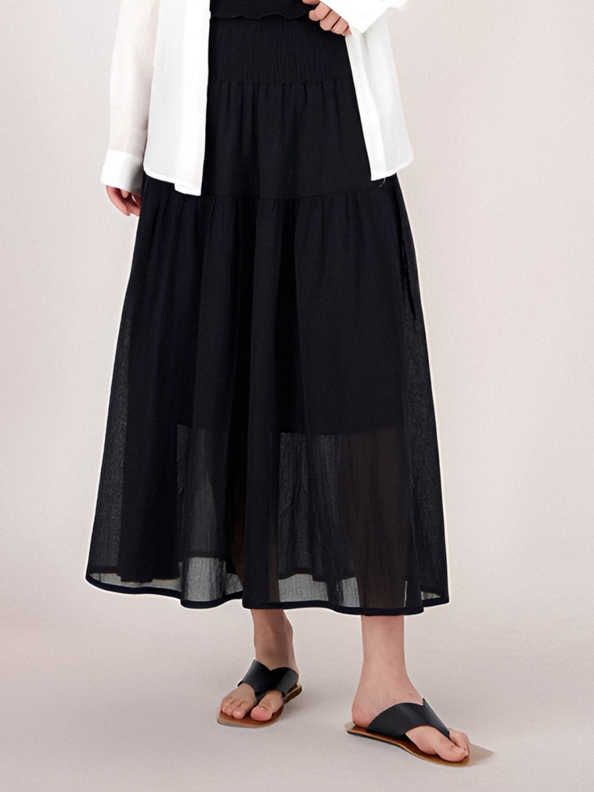 아쿠드(ACUD) Sheer Bending Flare Skirt _Black