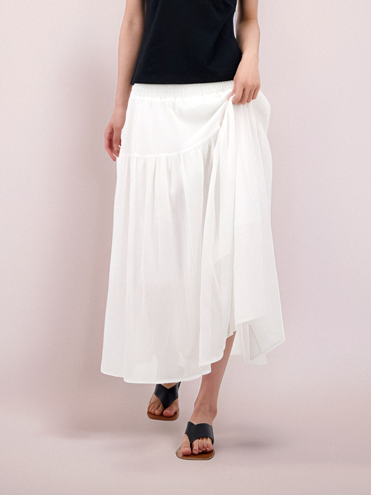 아쿠드(ACUD) Sheer Bending Flare Skirt _White
