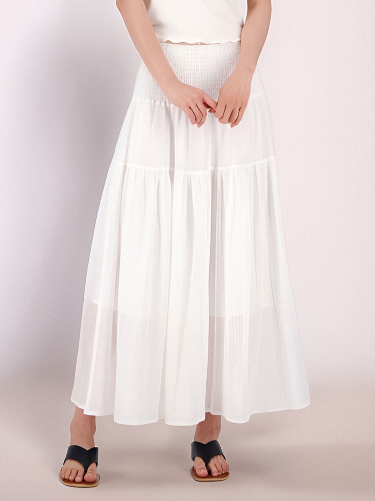 아쿠드(ACUD) Sheer Bending Flare Skirt _White