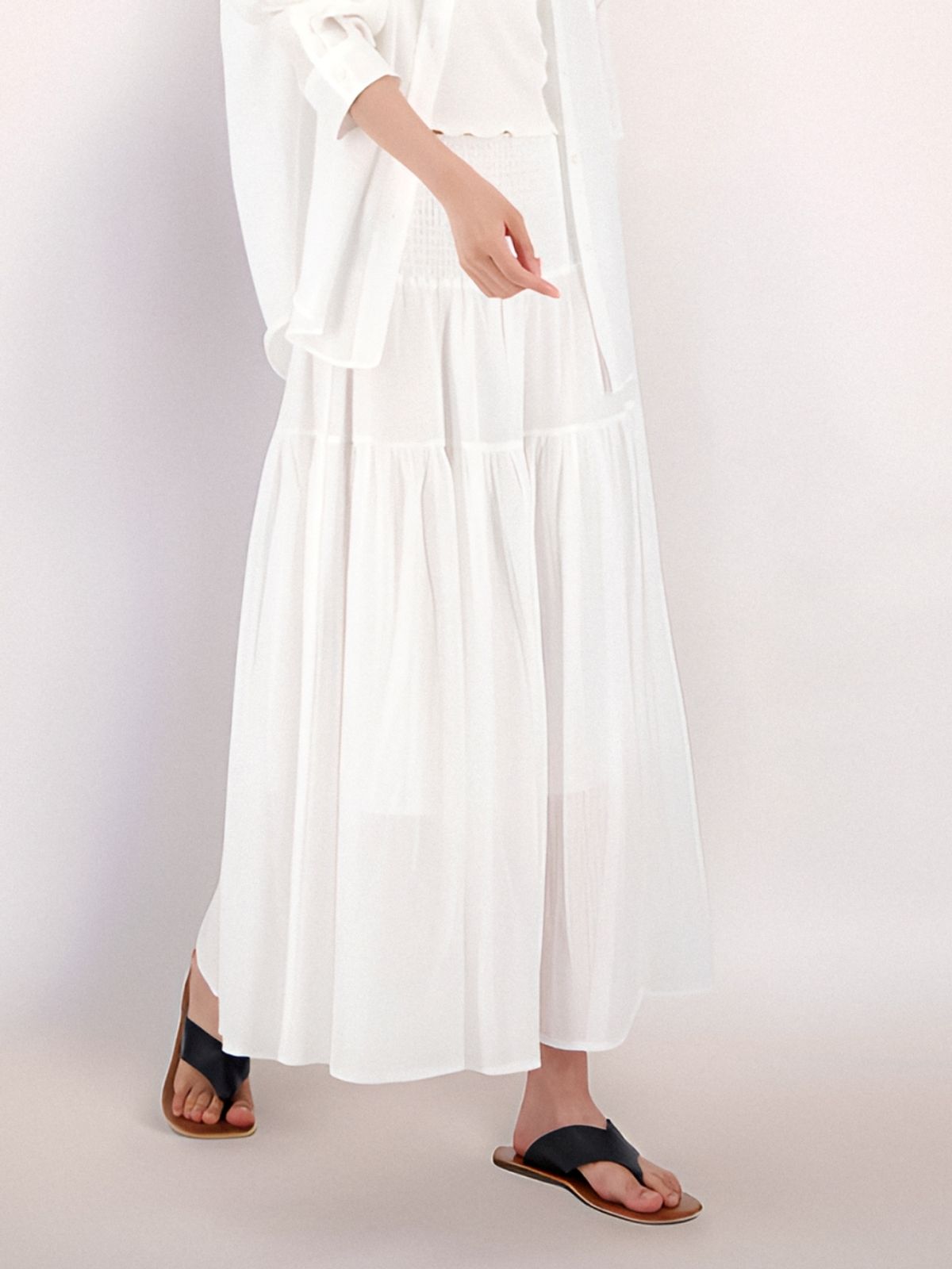 아쿠드(ACUD) Sheer Bending Flare Skirt _White