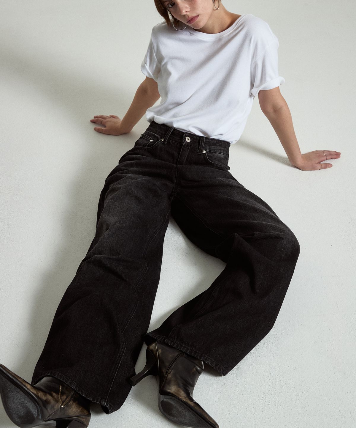 페이헤이(FEIHEI) Stack wide denim pants (Black)