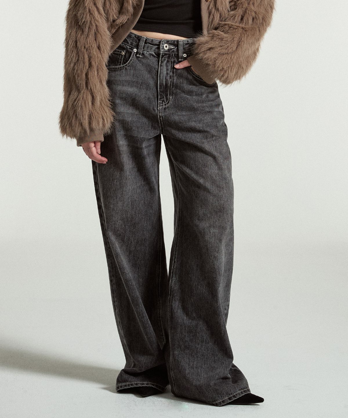 페이헤이(FEIHEI) Stack wide denim pants (Grey)