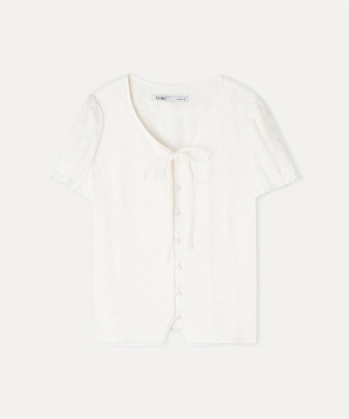 미쏘(MIXXO) 아일렛 리본 블라우스_MIWBWF709G