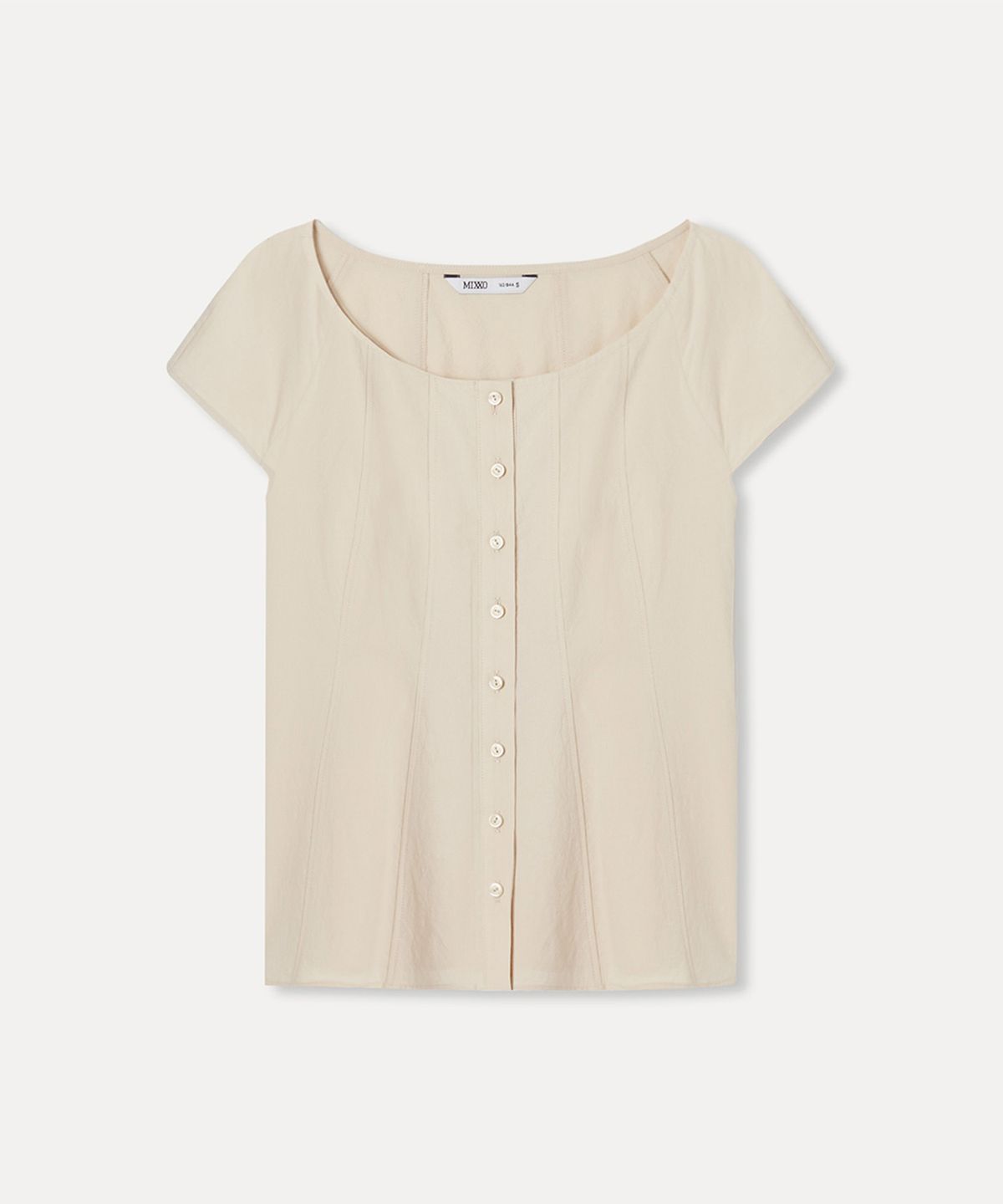미쏘(MIXXO) 라운드넥 절개 블라우스_MIWBWF719G