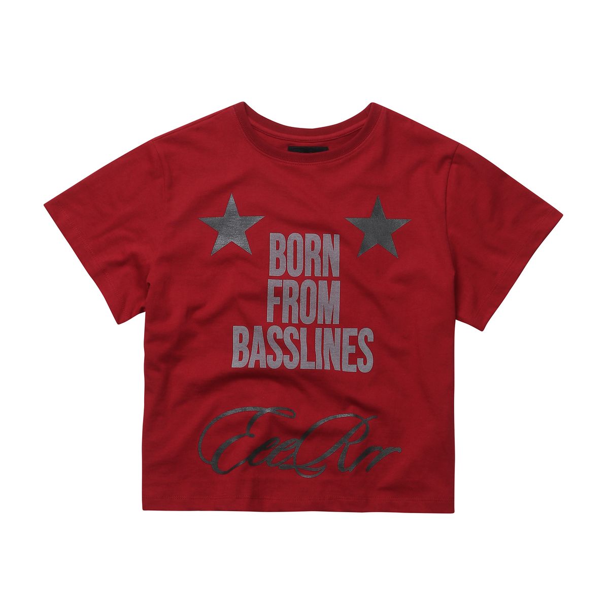 이이이알알알(EEERRR) Born From Basslines Grossy Printing semi-crop T-shirt (Red)