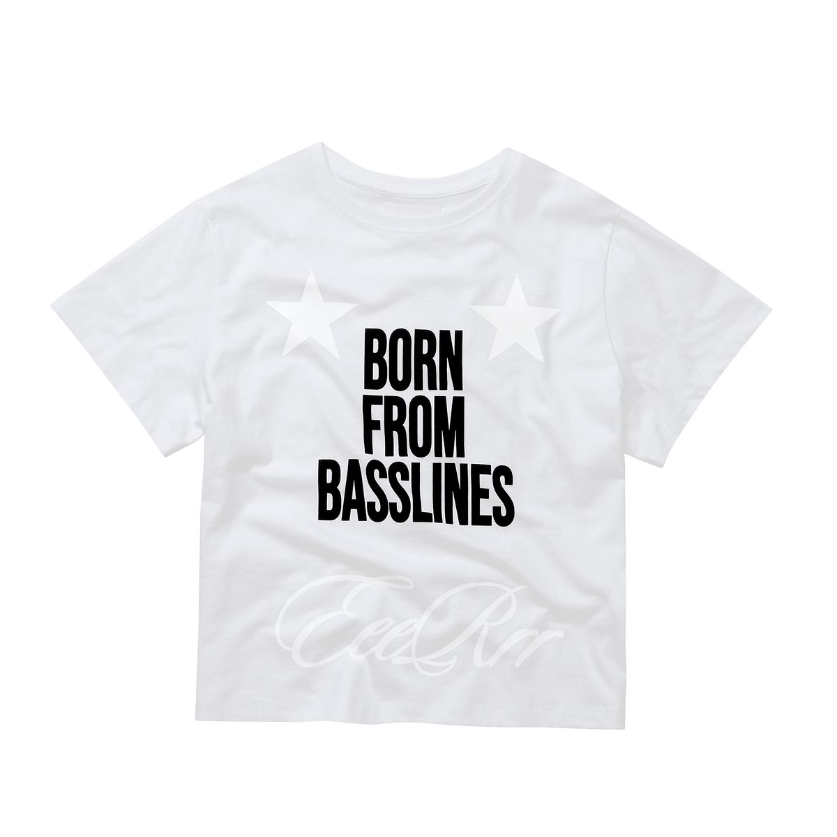 이이이알알알(EEERRR) Born From Basslines Grossy Printing semi-crop T-shirt (White)