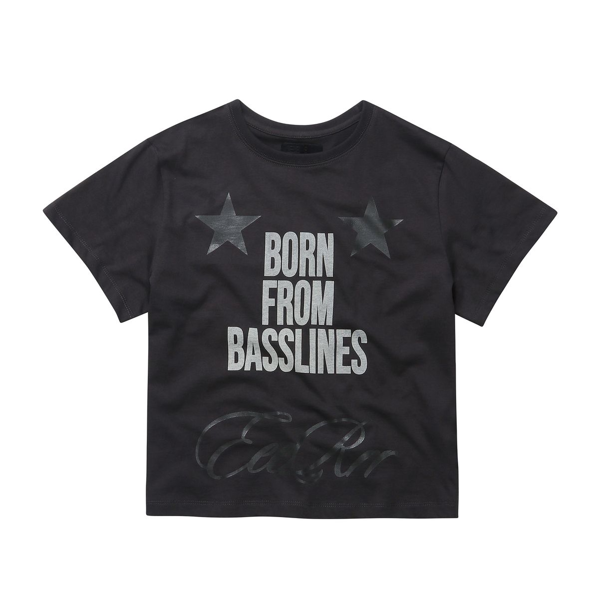 이이이알알알(EEERRR) Born From Basslines Grossy Printing semi-crop T-shirt (Chacoal)