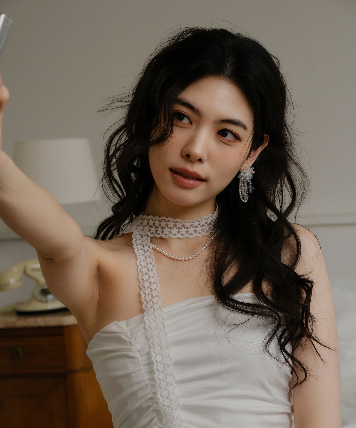 레브(REVE) 플라워 자수레이스 스카프  & 진주 네크리스 [3way]