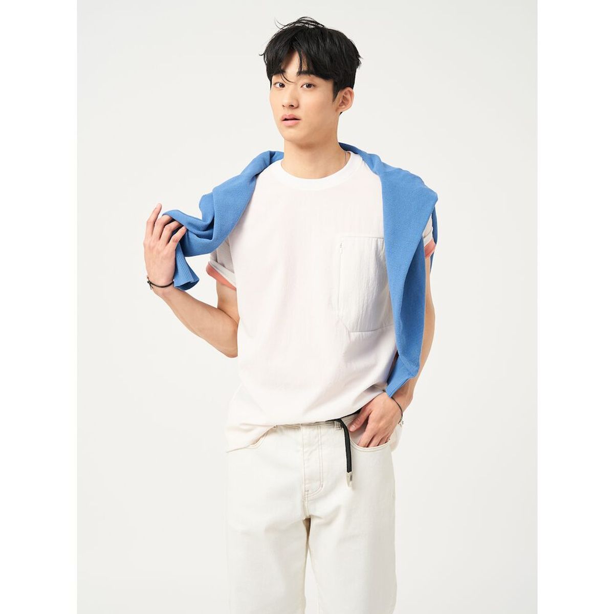 빈폴 멘(BEANPOLE MEN) 젠틀테크 우븐믹스 반소매 티셔츠  화이트