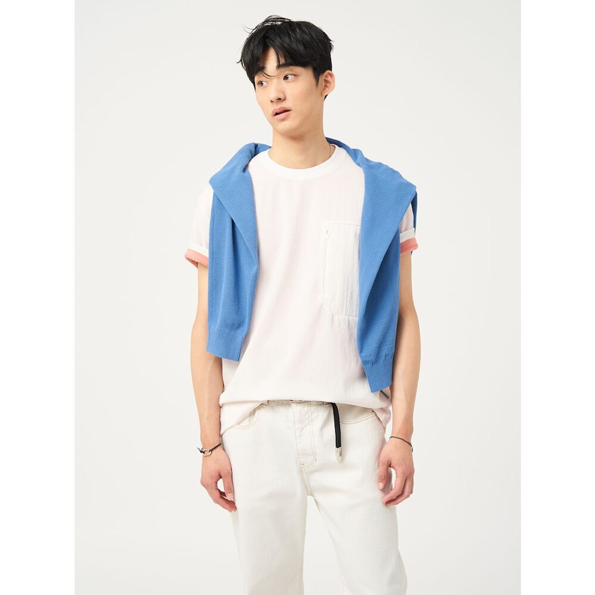 빈폴 멘(BEANPOLE MEN) 젠틀테크 우븐믹스 반소매 티셔츠  화이트