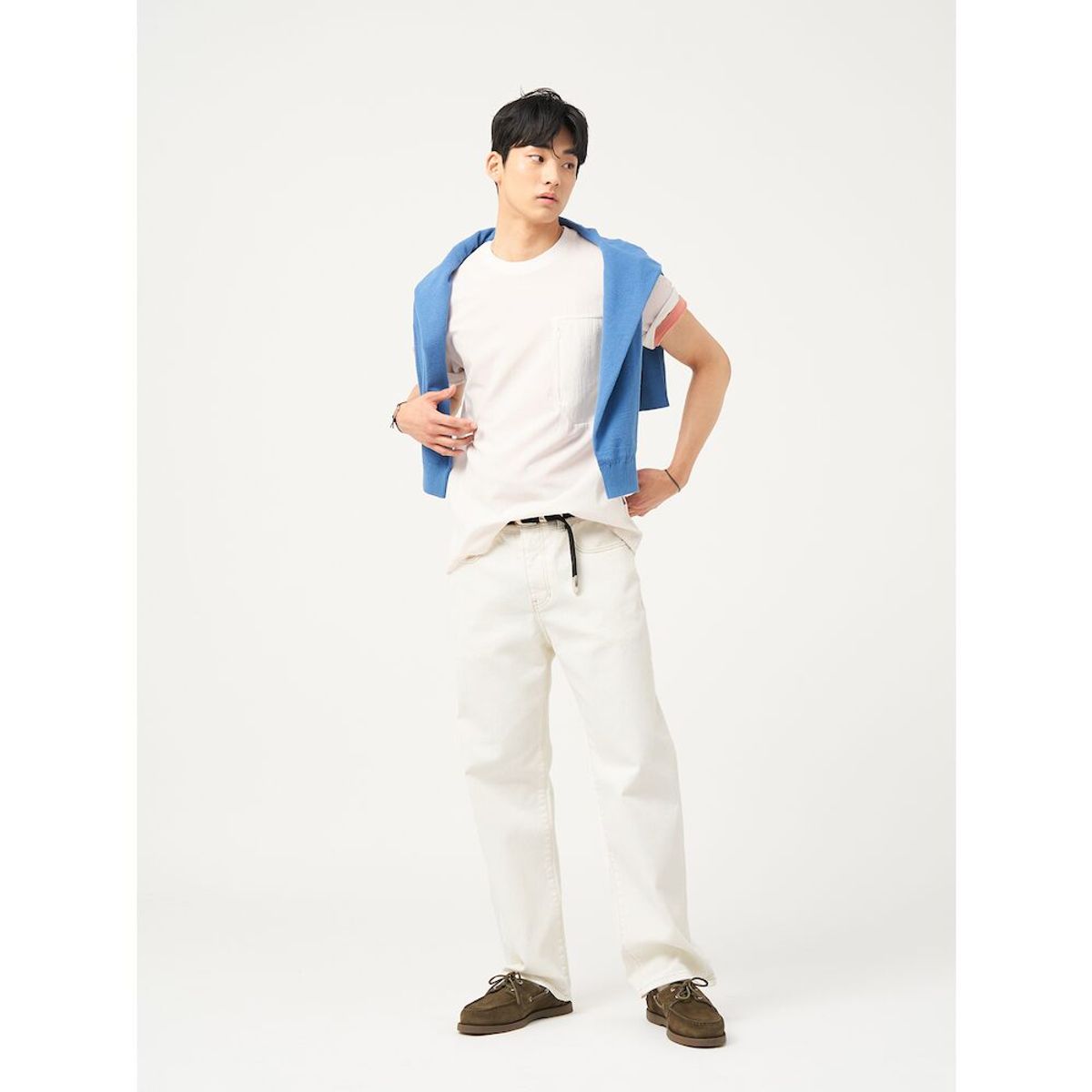 빈폴 멘(BEANPOLE MEN) 젠틀테크 우븐믹스 반소매 티셔츠  화이트