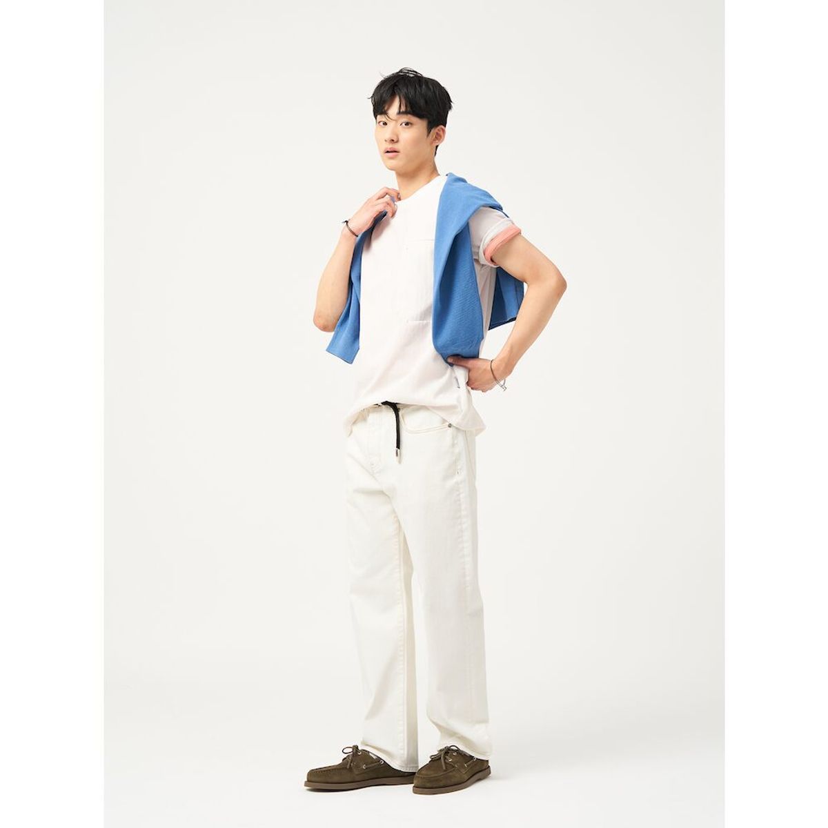 빈폴 멘(BEANPOLE MEN) 젠틀테크 우븐믹스 반소매 티셔츠  화이트
