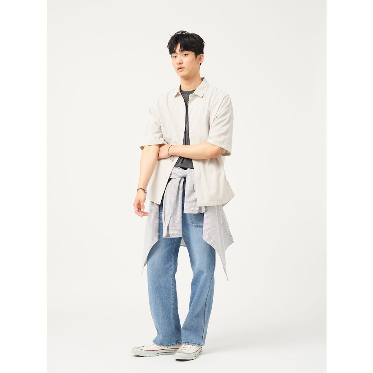 빈폴 멘(BEANPOLE MEN) 젠틀테크 솔리드 반소매 셔츠  아이보리