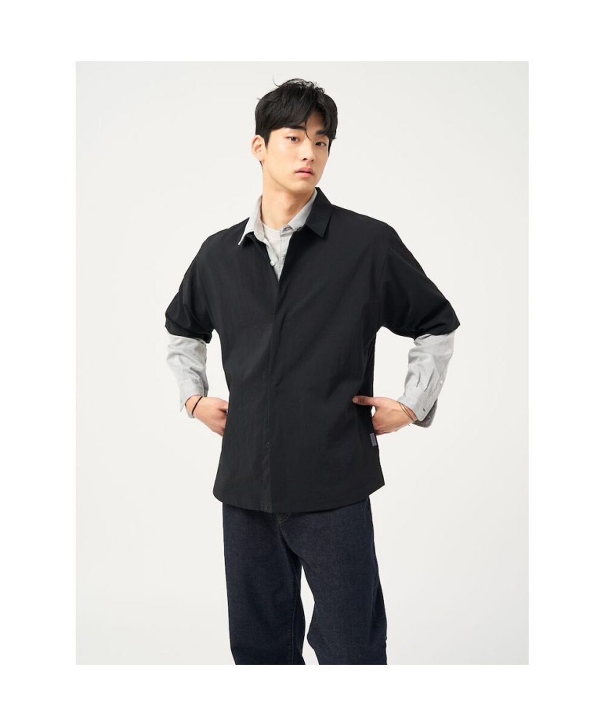 빈폴 멘(BEANPOLE MEN) 젠틀테크 솔리드 반소매 셔츠 - 블랙