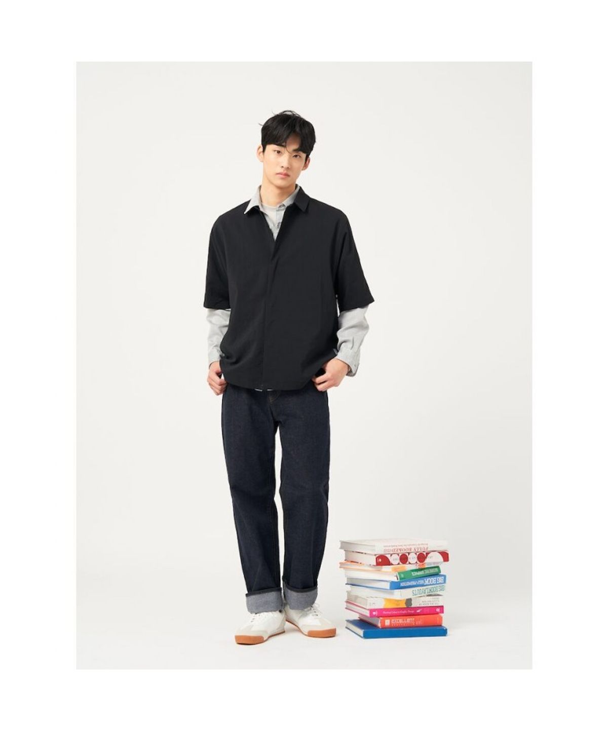 빈폴 멘(BEANPOLE MEN) 젠틀테크 솔리드 반소매 셔츠 - 블랙