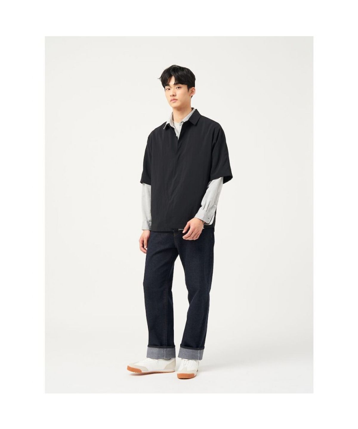 빈폴 멘(BEANPOLE MEN) 젠틀테크 솔리드 반소매 셔츠 - 블랙