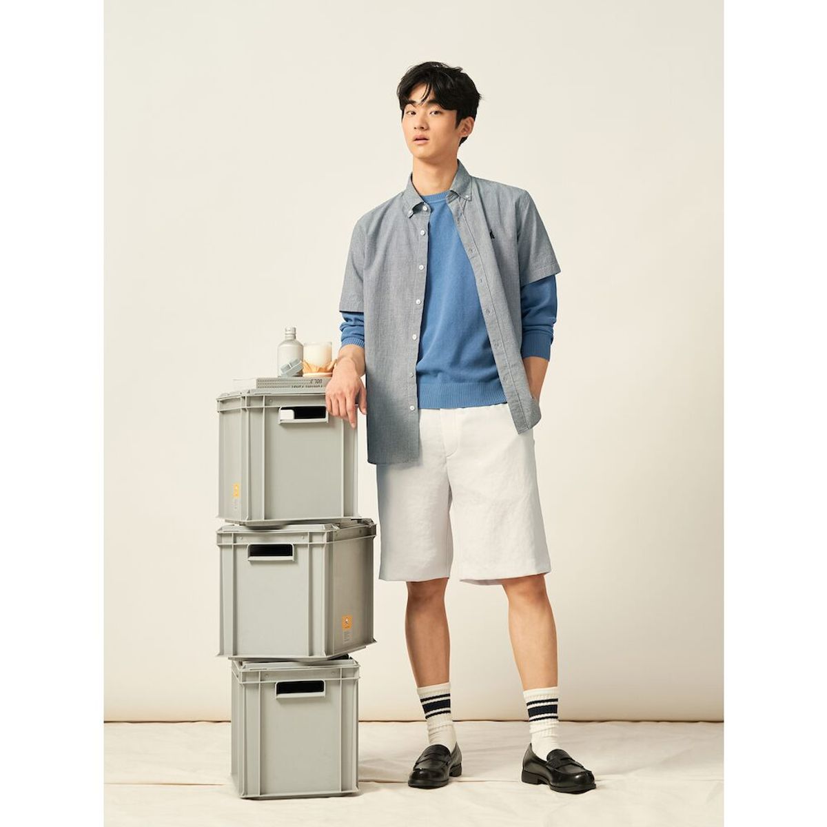 빈폴 멘(BEANPOLE MEN) 젠틀테크 옥스포드 하프 팬츠 - 아이보리