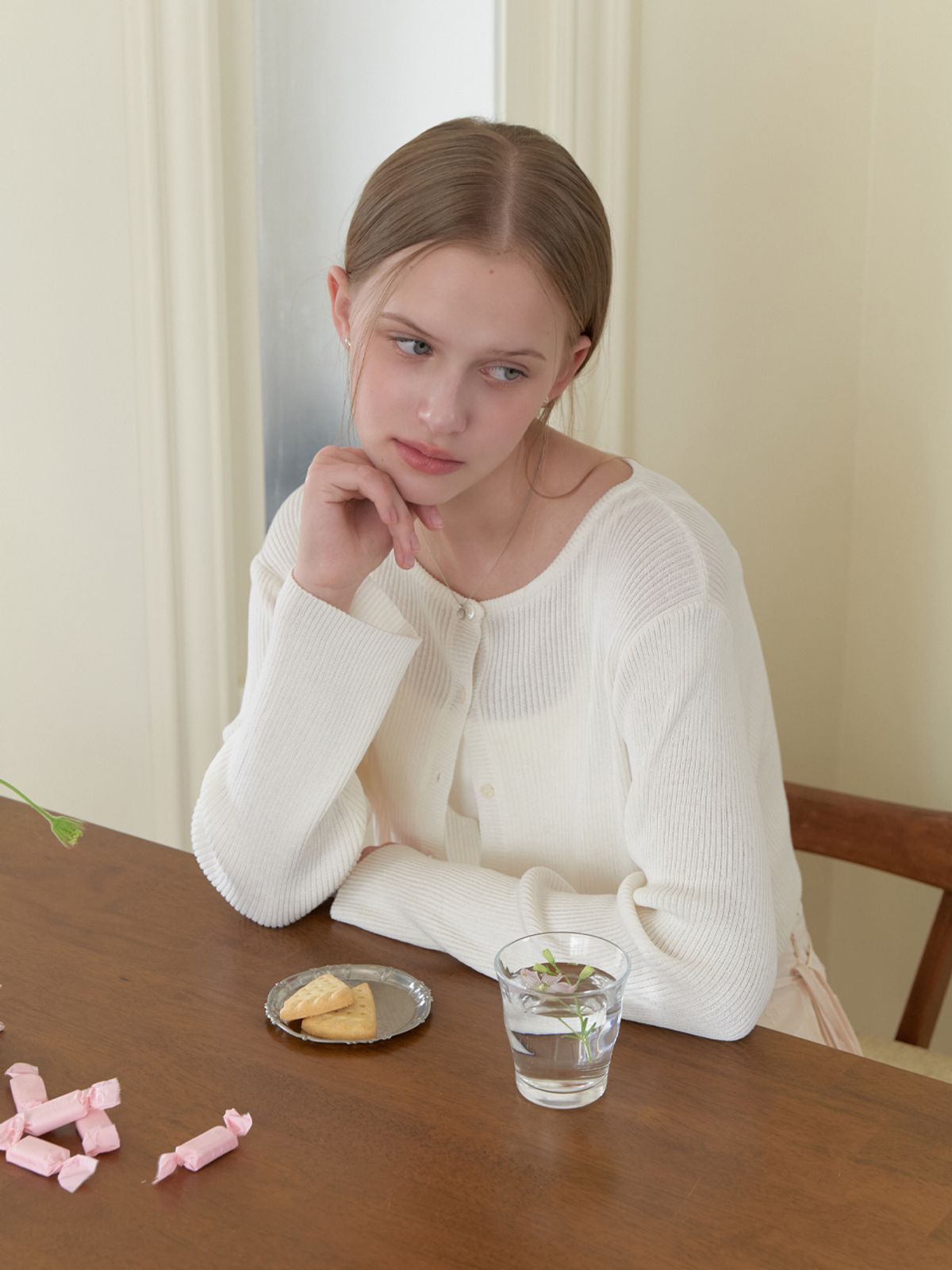 리엘(RE L) Snoozy round cardigan (ivory)