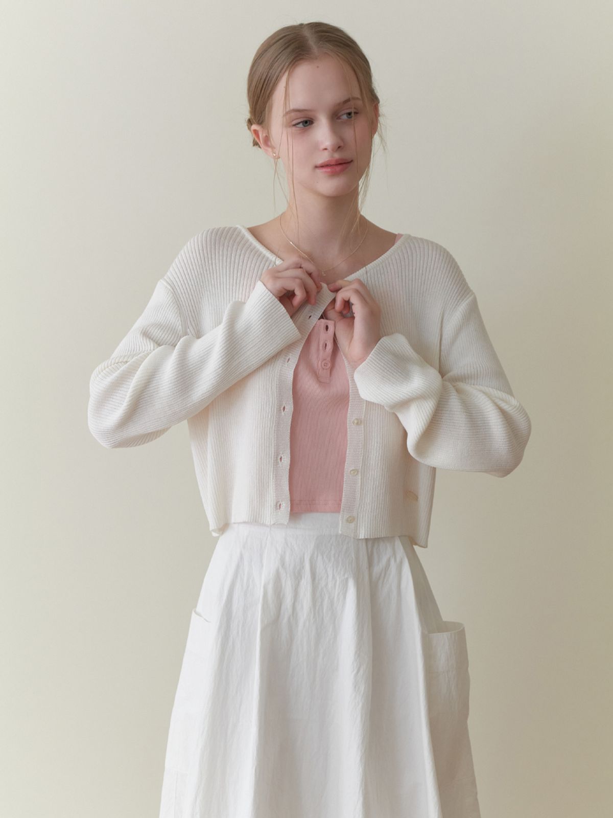 리엘(RE L) Snoozy round cardigan (ivory)