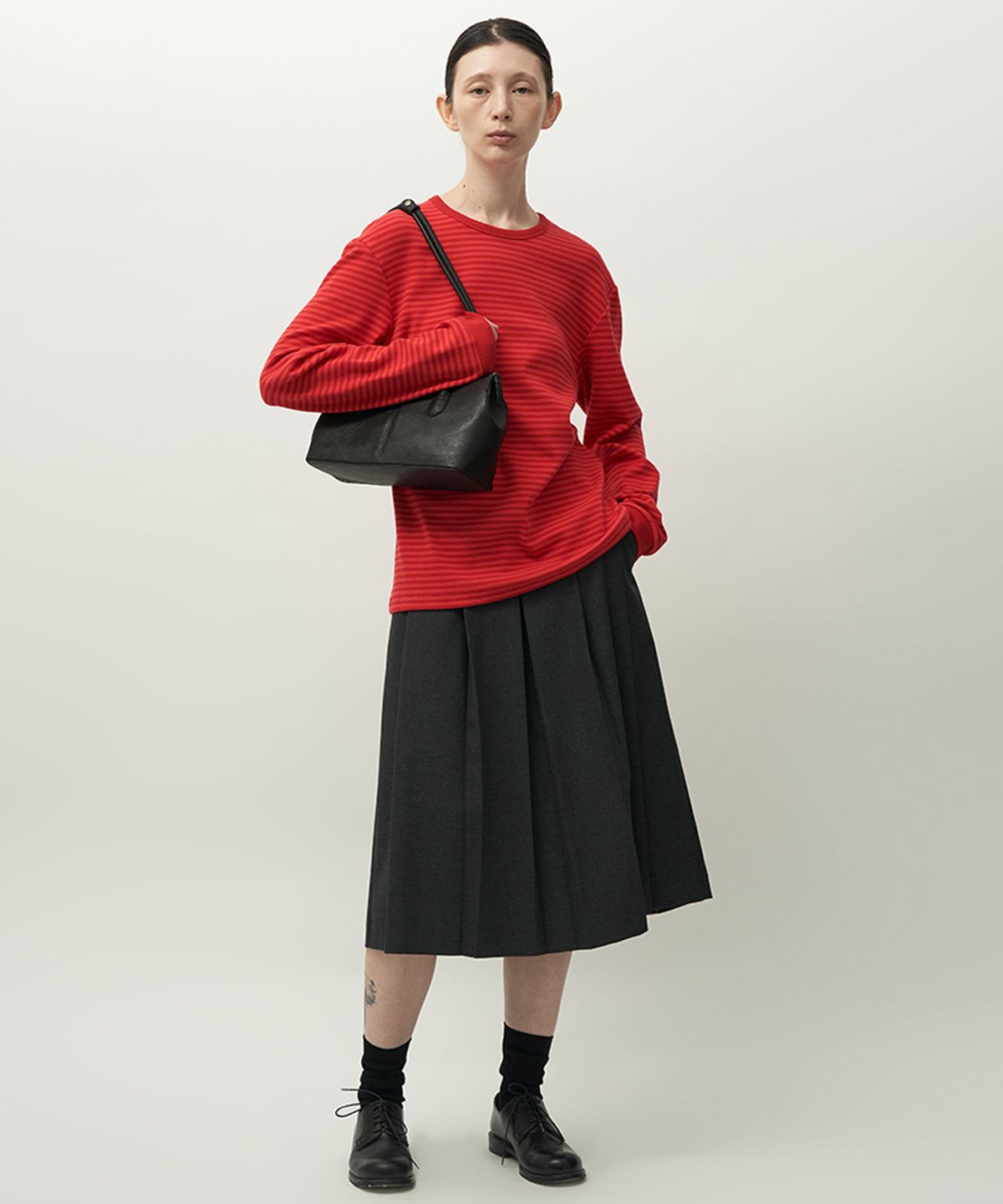 러프사이드 화이트라벨(ROUGH SIDE WHITE LABEL) Comfy Stripe Long Sleeve Raspberry Red