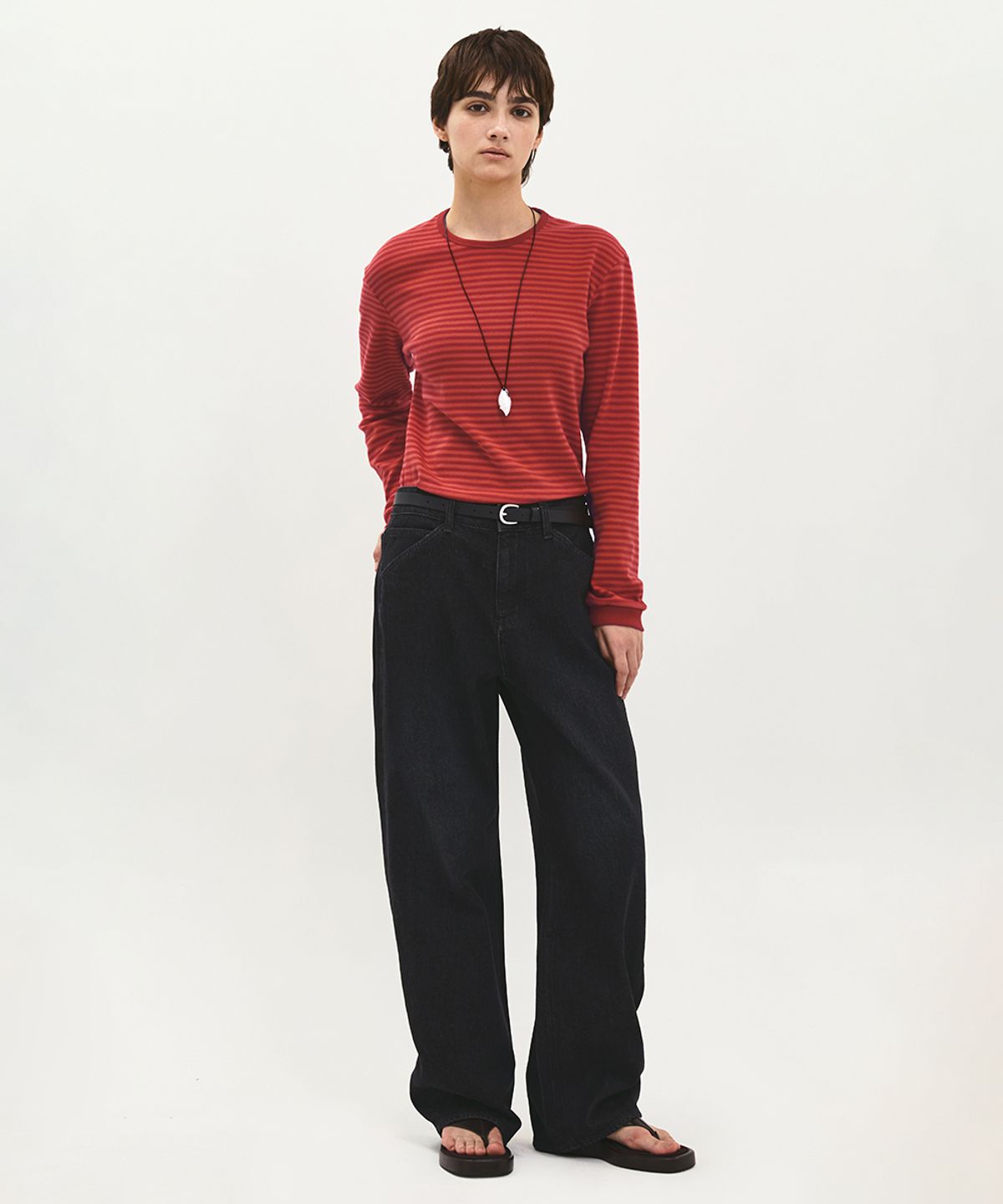 러프사이드 화이트라벨(ROUGH SIDE WHITE LABEL) Comfy Stripe Long Sleeve Raspberry Red