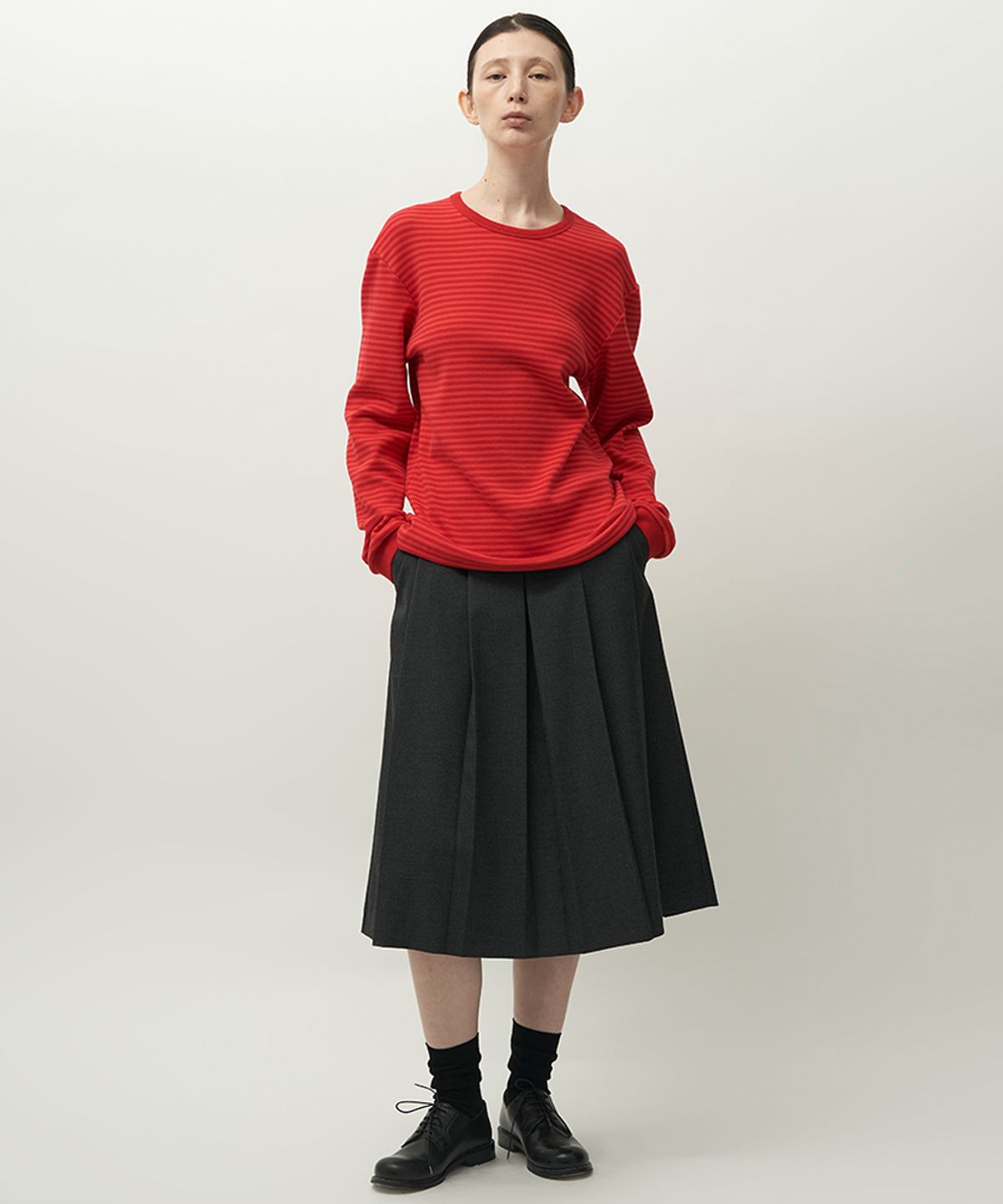 러프사이드 화이트라벨(ROUGH SIDE WHITE LABEL) Comfy Stripe Long Sleeve Raspberry Red
