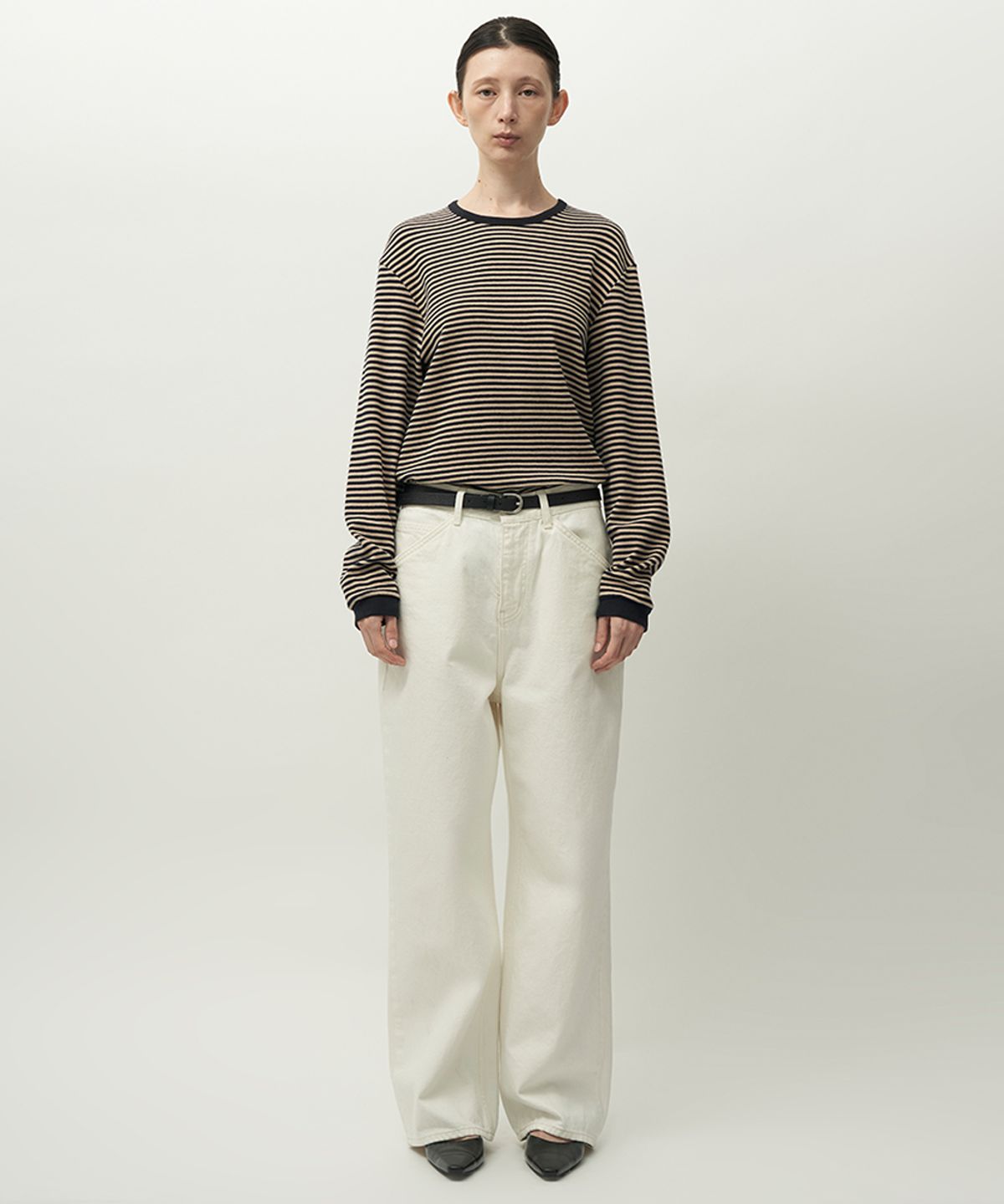 러프사이드 화이트라벨(ROUGH SIDE WHITE LABEL) Comfy Stripe Long Sleeve Beige