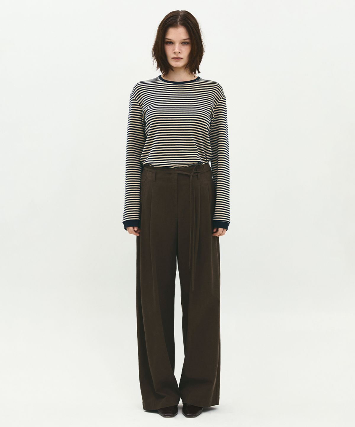 러프사이드 화이트라벨(ROUGH SIDE WHITE LABEL) Comfy Stripe Long Sleeve Beige