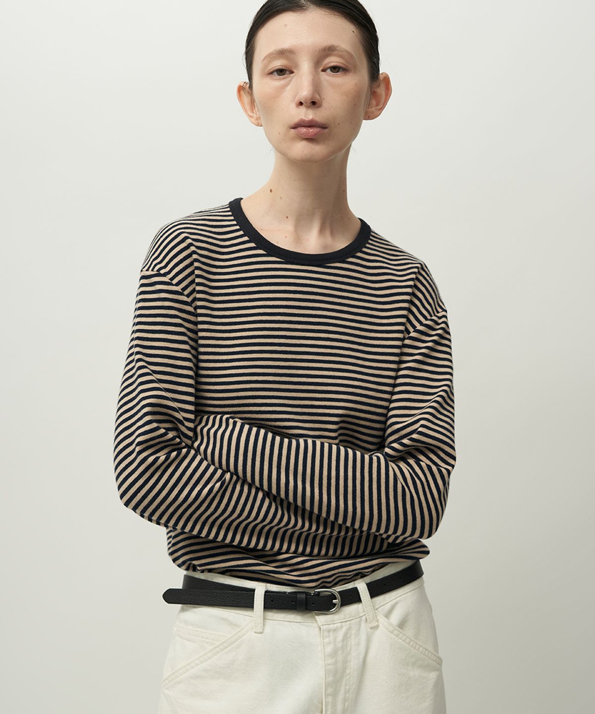 러프사이드 화이트라벨(ROUGH SIDE WHITE LABEL) Comfy Stripe Long Sleeve Beige