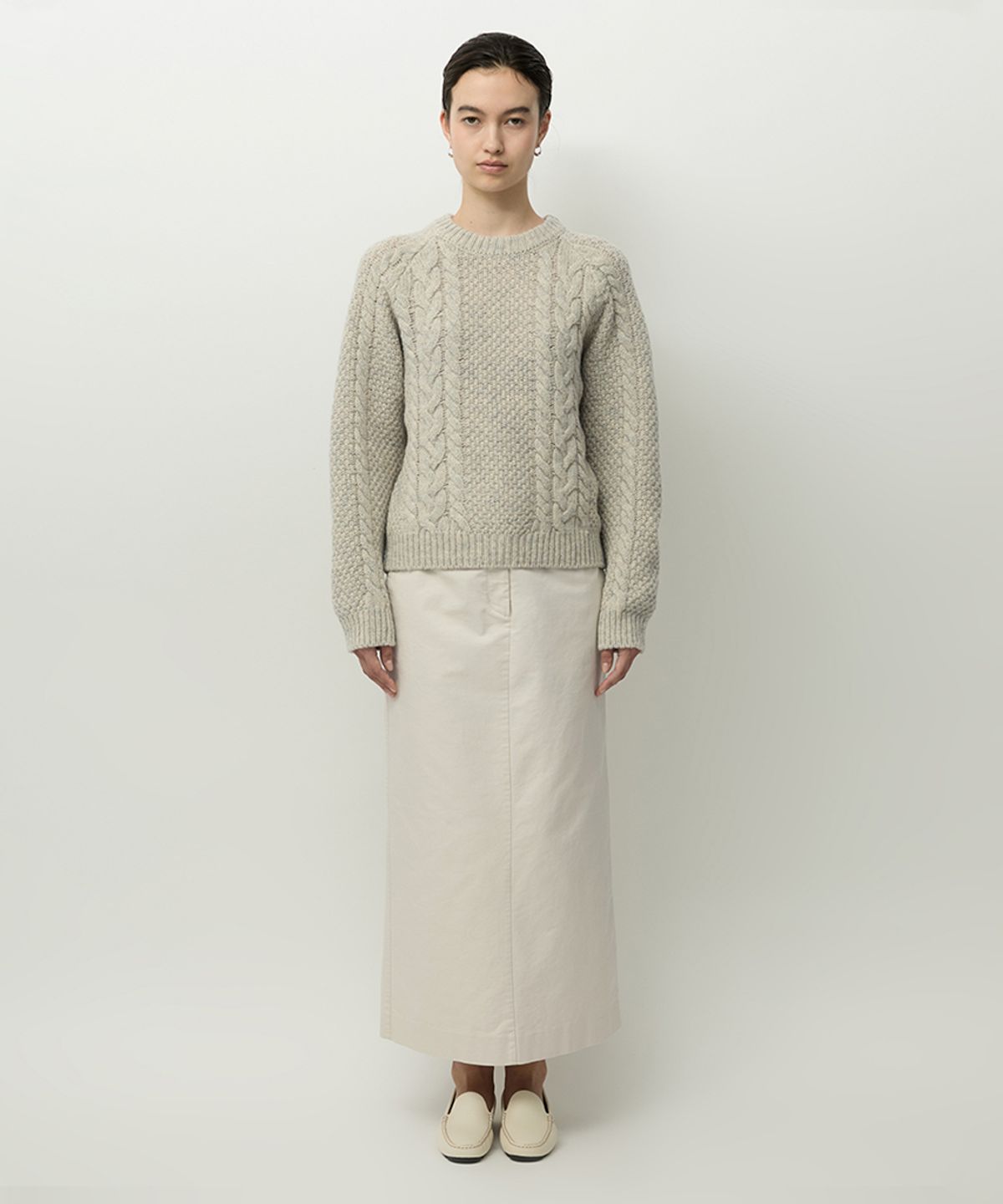 러프사이드 화이트라벨(ROUGH SIDE WHITE LABEL) Shetland Cable Knit Blue Cheese