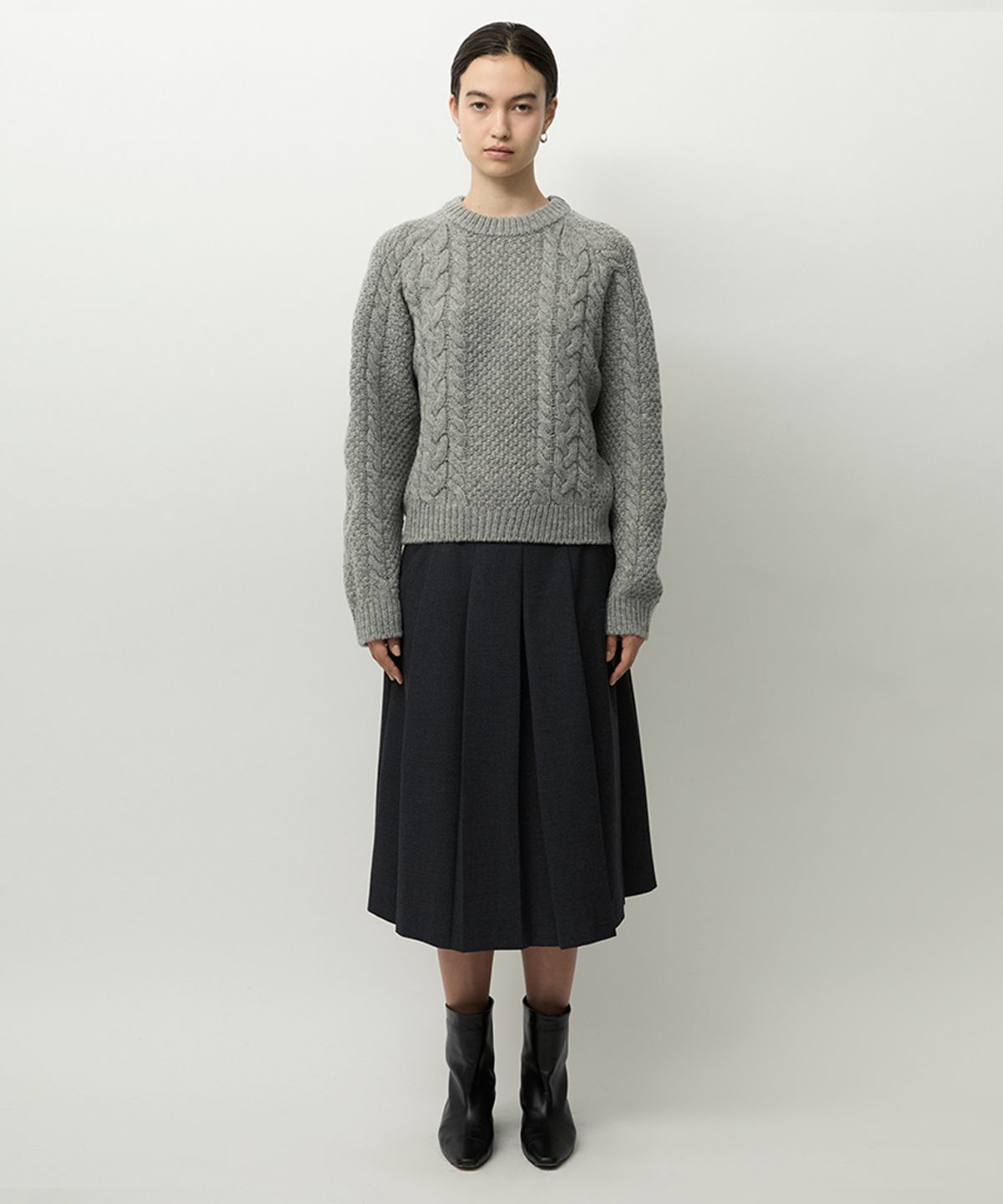 러프사이드 화이트라벨(ROUGH SIDE WHITE LABEL) Shetland Cable Knit M.Grey
