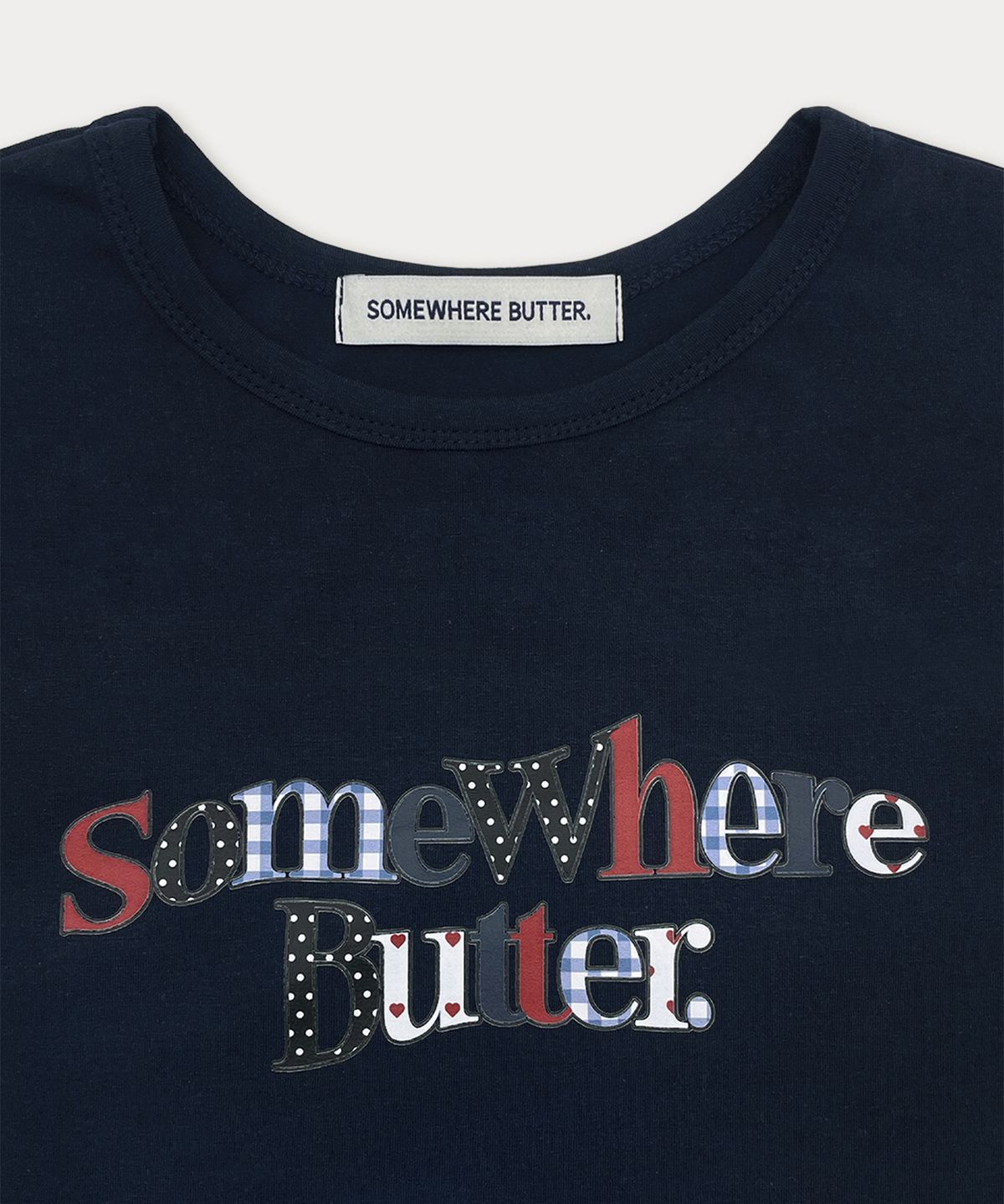 썸웨어버터(SOMEWHEREBUTTER) Kitsch Wave Logo Top - Navy