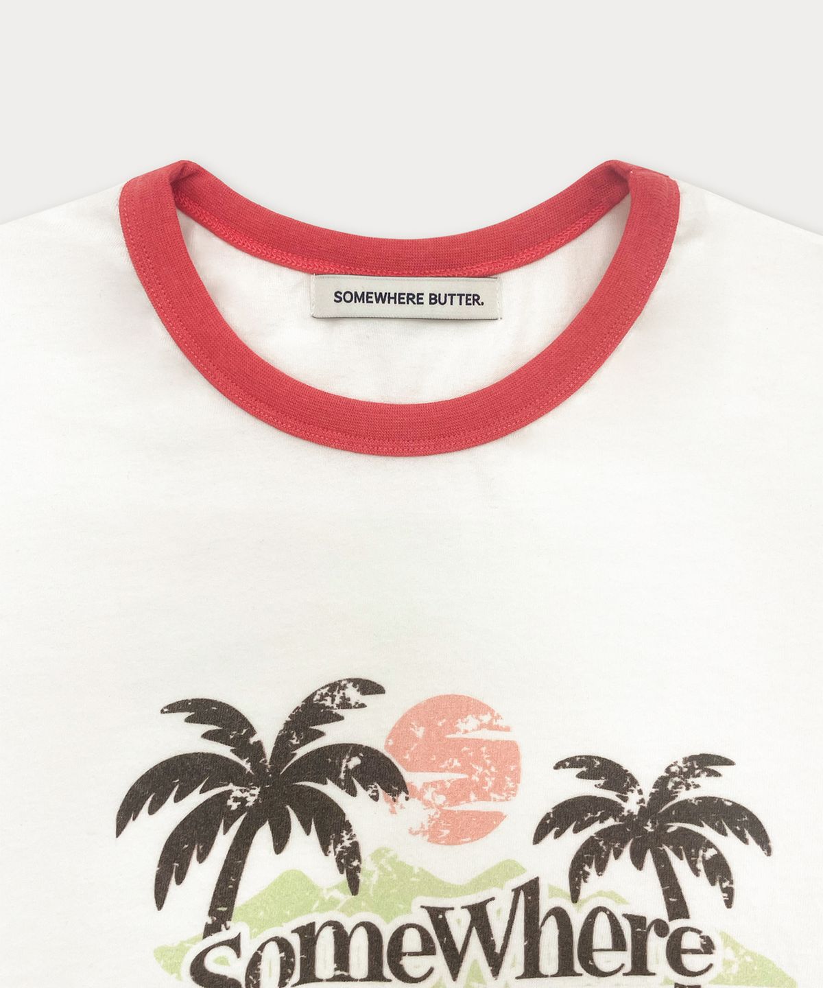 썸웨어버터(SOMEWHEREBUTTER) Vintage Car Wave Logo Over-Fit Top - Ivory(Red)