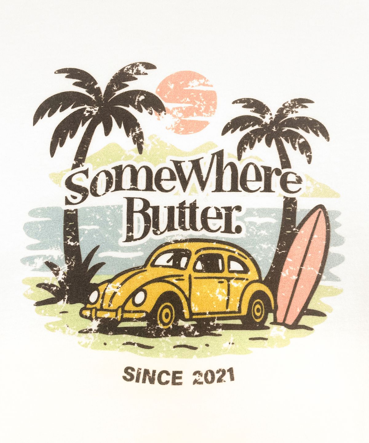 썸웨어버터(SOMEWHEREBUTTER) Vintage Car Wave Logo Over-Fit Top - Ivory(Red)