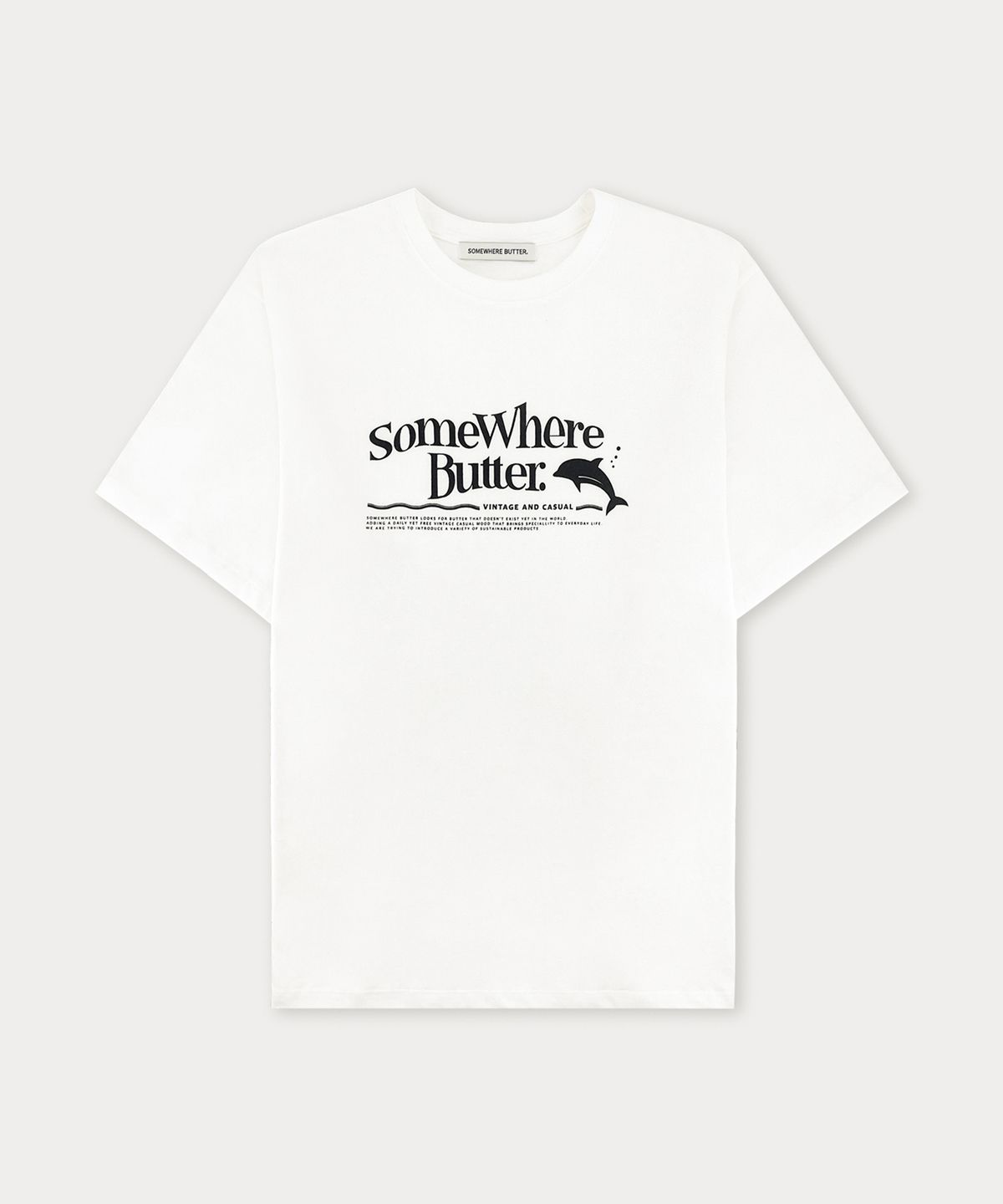 썸웨어버터(SOMEWHEREBUTTER) Dolphin Wave Logo Over-Fit Top - Ivory